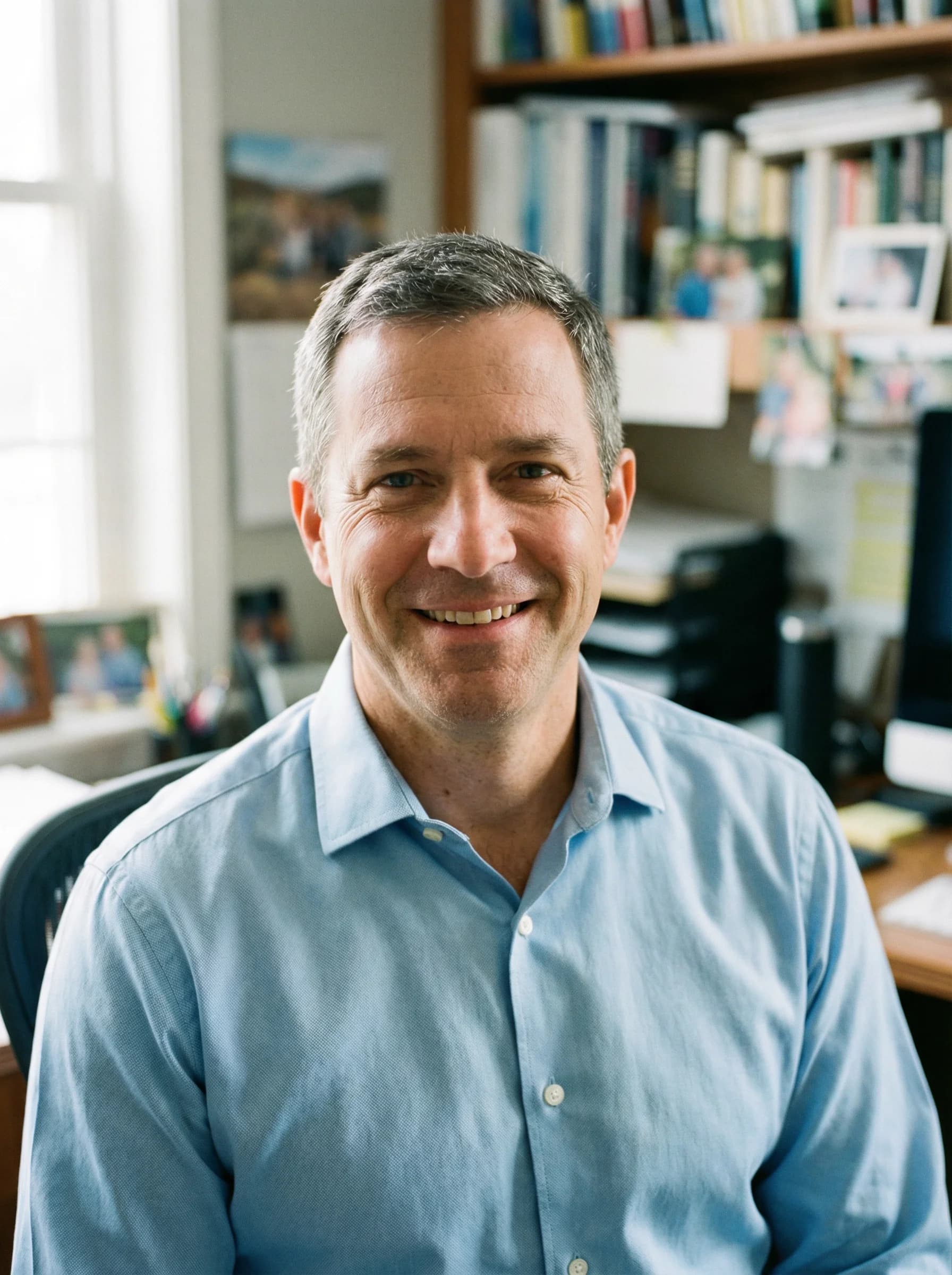 Businessman with cluttered home office background