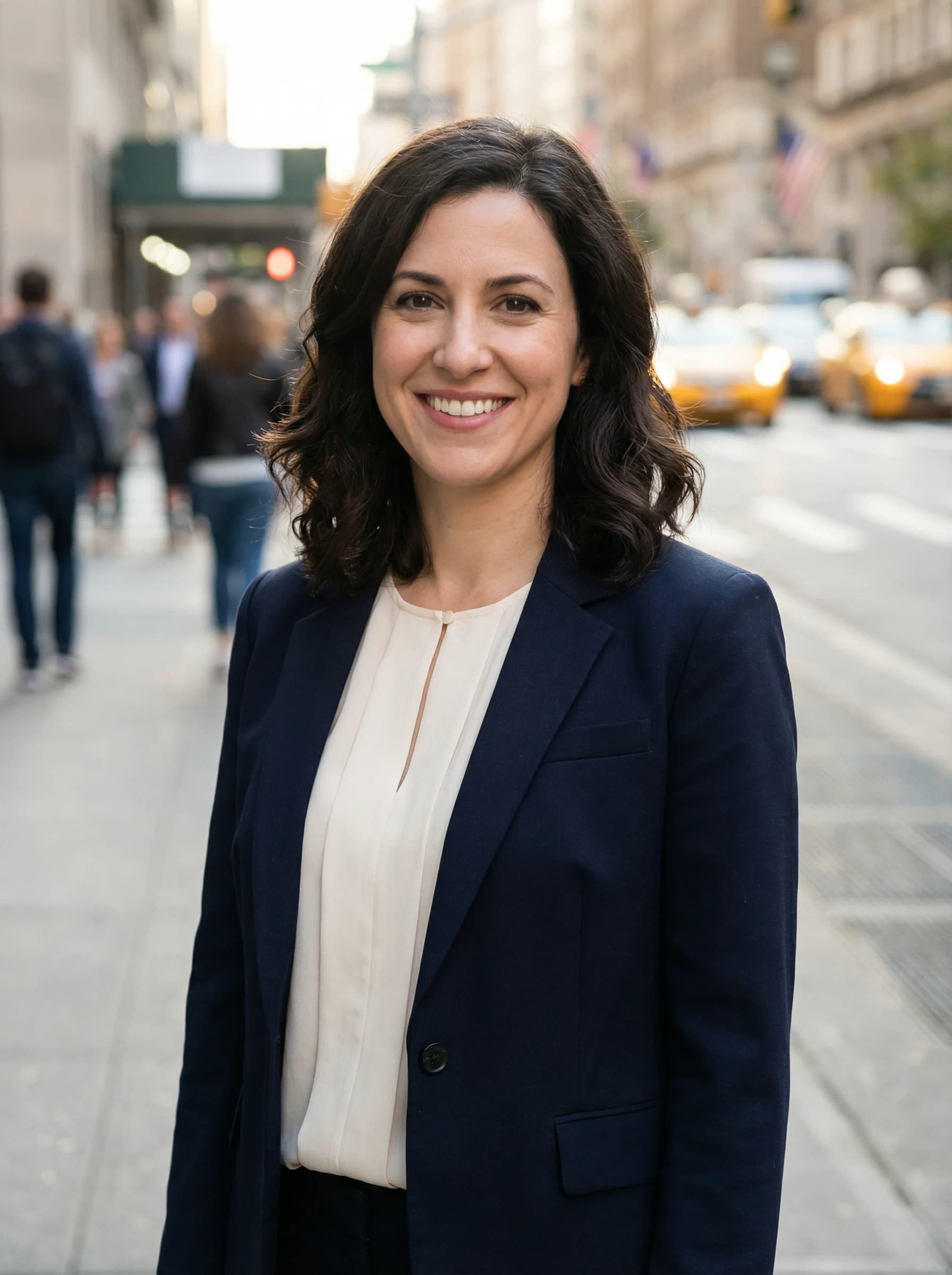 Professional woman with busy street background